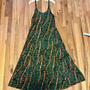 Dragonfly Import Maxi Summer Dress in Green and Tan, Size Large